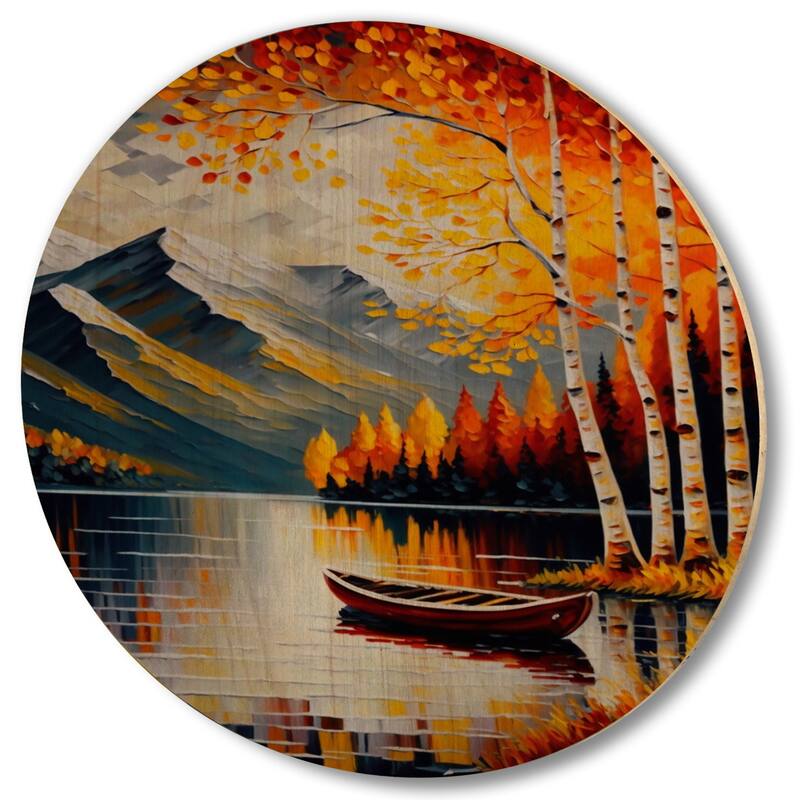 Designart "Red And Orange Birch Trees By The Lake II" Country Wood Wall